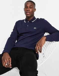 Темно-синее поло с длинными рукавами и контрастным воротником Lacoste-Темно-синий