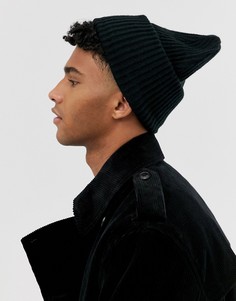 Черная шапка-бини в рубчик с широким отворотом ASOS DESIGN-Черный цвет