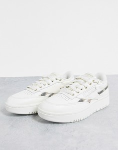 Кроссовки кремового цвета со вставками со звериным принтом и толстой подошвой Reebok Club C Double-Белый