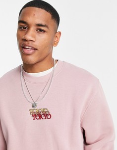 Розовый oversized-свитшот с круглым вырезом и надписью "Tokyo" Topman-Розовый цвет
