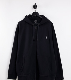 Черный худи с длинной молнией и логотипом Polo Ralph Lauren Big & Tall-Черный цвет