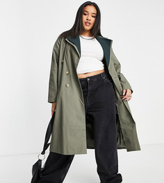 Oversized-тренч с двухслойным воротником из контрастного материала Fashion Union Plus-Зеленый цвет