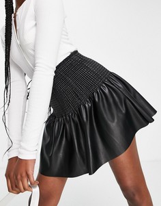 Черная мини-юбка из искусственной кожи со сборками Miss Selfridge-Черный цвет