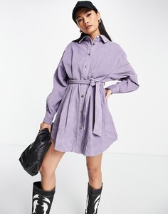 Вельветовое oversized-платье лавандового цвета с поясом ASOS DESIGN Cord-Фиолетовый цвет