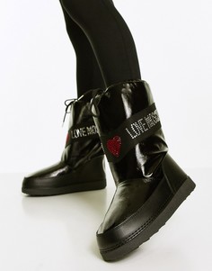 Черные ботинки с выложенным стразами логотипом Love Moschino-Черный цвет