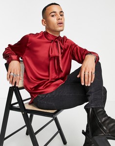 Атласная красная рубашка с воротником-бантом ASOS DESIGN-Красный