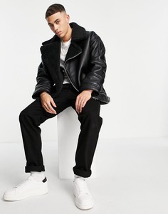 Черная куртка из искусственной овчины Topman-Черный цвет