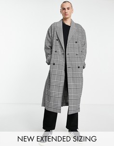 Легкое oversized-пальто без подкладки в мелкую клетку с нахлестом ASOS DESIGN-Белый
