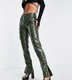 Прямые брюки из искусственной кожи зеленого цвета со змеиным принтом и заниженной талией ASOS DESIGN Tall-Зеленый цвет