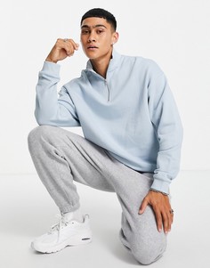 Голубой oversized-свитшот из смесового органического хлопка с короткой застежкой-молнией ASOS DESIGN