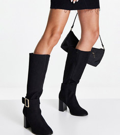 Черные сапоги для широкой стопы на каблуке с пряжкой ASOS DESIGN Charlotte-Черный цвет