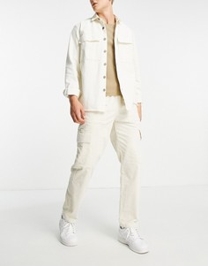 Брюки карго цвета экрю свободного кроя со шнурком и карманом спереди Topman-Белый