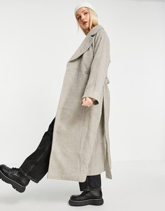 Серое длинное пальто из переработанной шерсти с начесом Weekday Kia-Светло-бежевый цвет