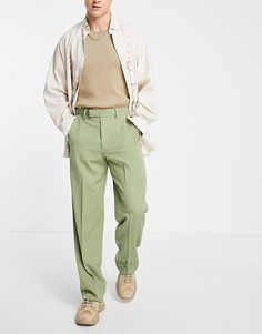 Зеленые брюки с широкими штанинами в строгом стиле ASOS DESIGN-Зеленый цвет