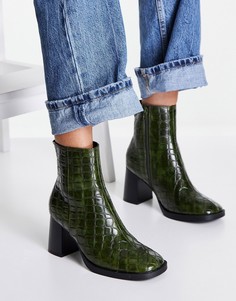 Зеленые ботинки с круглым носком на блочном каблуке ASOS DESIGN Revival-Зеленый цвет