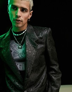 Черный пиджак узкого кроя из муарового жаккарда ASOS DESIGN-Черный цвет