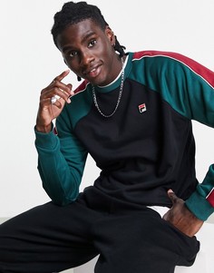 Свитшот в стиле колор блок черного и зеленого цвета Fila-Черный цвет