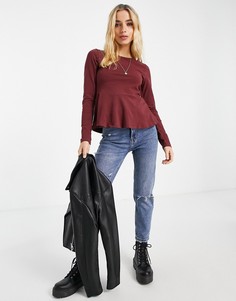 Бордовый лонгслив с баской ASOS DESIGN-Красный