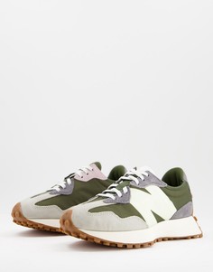 Кроссовки кремового и шалфейно-зеленого цвета New Balance 327-Зеленый цвет