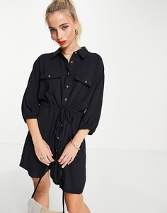 Черное платье-рубашка с завязкой спереди In The Style Plus x Jac Jossa-Черный цвет