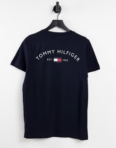Темно-синяя футболка с принтом выгнутого логотипа с флагом на спине Tommy Hilfiger-Темно-синий