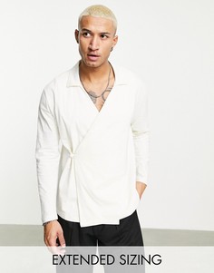Свободное поло кремового цвета с длинными рукавами и с запахом ASOS DESIGN-Белый