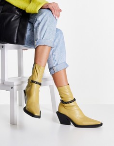Ботильоны зеленого цвета в стиле вестерн с цепочкой ASOS DESIGN Rally-Зеленый цвет