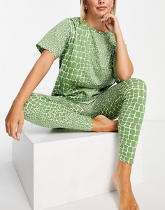Зеленый пижамный комплект с принтом под крокодила из oversized-футболки и леггинсов ASOS DESIGN-Зеленый цвет