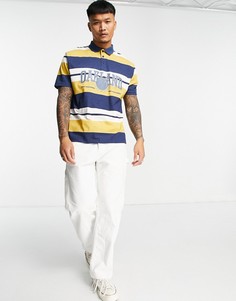 Свободная футболка-поло в желтую и синюю полоску с принтом спереди ASOS DESIGN-Разноцветный