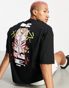 Черная oversized-футболка из органического хлопка с принтом аниме на спине ASOS DESIGN-Черный цвет
