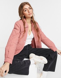 Розовая стеганая куртка Pieces-Розовый цвет
