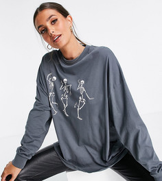 Темно-серый лонгслив с танцующими скелетами ASOS DESIGN Tall