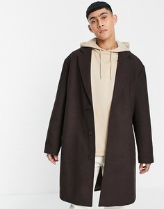 Коричневое пальто свободного кроя из материала с добавлением шерсти ASOS DESIGN-Коричневый цвет