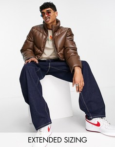 Пуховик из искусственной кожи коричневого цвета ASOS DESIGN-Коричневый цвет