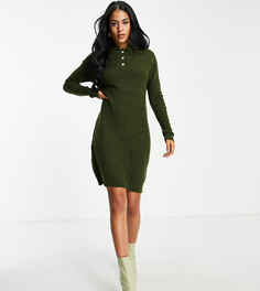 Вязаное платье-джемпер мини цвета хаки с воротником поло Pieces Tall-Зеленый цвет