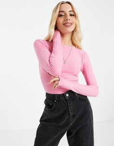 Розовая укороченная футболка с волнистыми краями ASOS DESIGN-Розовый цвет