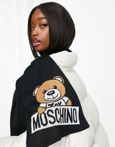 Черный шарф с плюшевым мишкой и логотипом Moschino-Черный цвет
