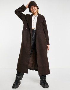 Пальто коричневого цвета из переработанной шерсти с поясом Weekday Kia-Коричневый цвет
