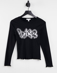 Черный лонгслив с монохромным принтом в стиле граффити Topshop-Черный цвет