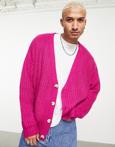 Розовый кардиган плотной вязки в рубчик ASOS DESIGN-Розовый цвет