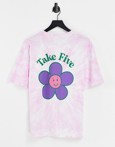 Oversized-футболка розового цвета с эффектом тай-дай и принтом "Take Five" ASOS DESIGN-Розовый цвет