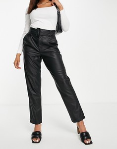 Черные брюки-сигареты из искусственной кожи с поясом Vero Moda-Черный цвет