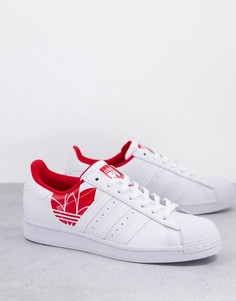 Бело-красные кроссовки adidas Originals Superstar-Белый