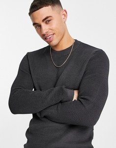 Серый джемпер с вафельной текстурой и длинными рукавами River Island