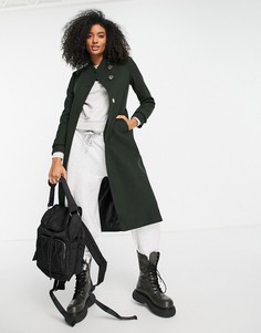 Зеленое пальто с запахом и высоким воротом River Island-Зеленый цвет