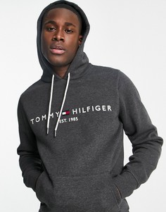 Худи темно-серого цвета с классическим логотипом Tommy Hilfiger-Серый