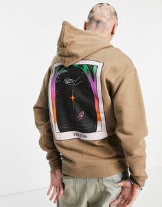 Светло-коричневое oversized-худи с принтом карты таро на спине ASOS DESIGN-Коричневый цвет