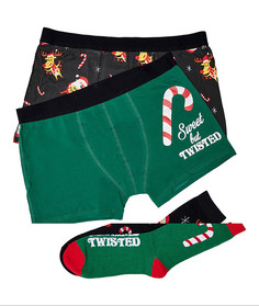 Новогодний подарочный набор из 4 предметов с носками и боксерами-брифами Only & Sons-Разноцветный