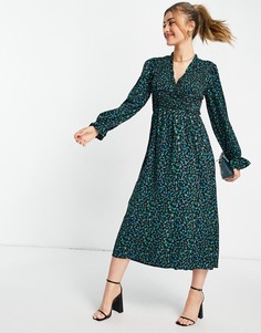 Зеленое платье с длинными рукавами и цветочным принтом Little Mistress by Vogue Williams-Черный цвет