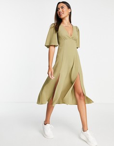 Платье миди цвета хаки с рукавами-кимоно ASOS DESIGN-Зеленый цвет